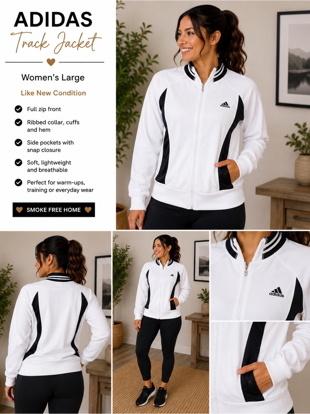 adidas White and Black Women's Track Bomber Jacket